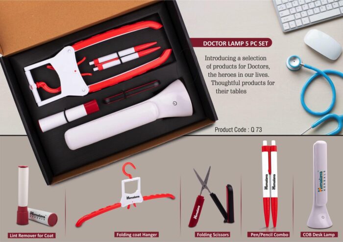 Doctor Lamp set: Folding Coat hanger, Lint remover, Folding scissors, Pen/Pencil combo, COB Desk lamp | 5 pc set