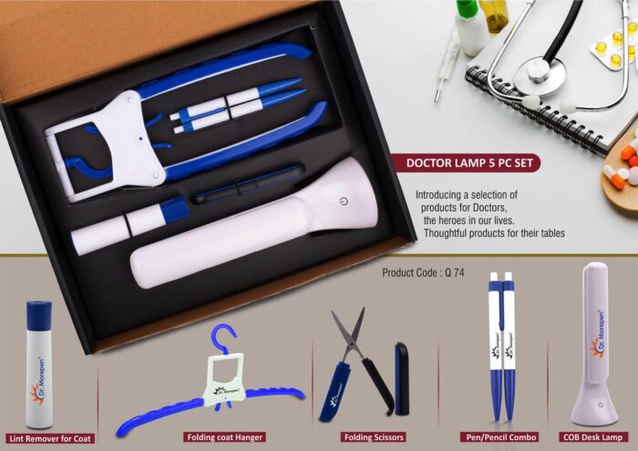 Doctor Lamp set: Folding Coat hanger, Lint remover, Folding scissors, Pen/Pencil combo, COB Desk lamp | 5 pc set