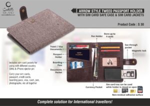 Arrow style Tweed Passport holder with Sim Card Safe Case & Sim Card Jackets