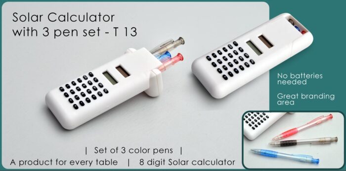 Solar Calculator with 3 Pen Set