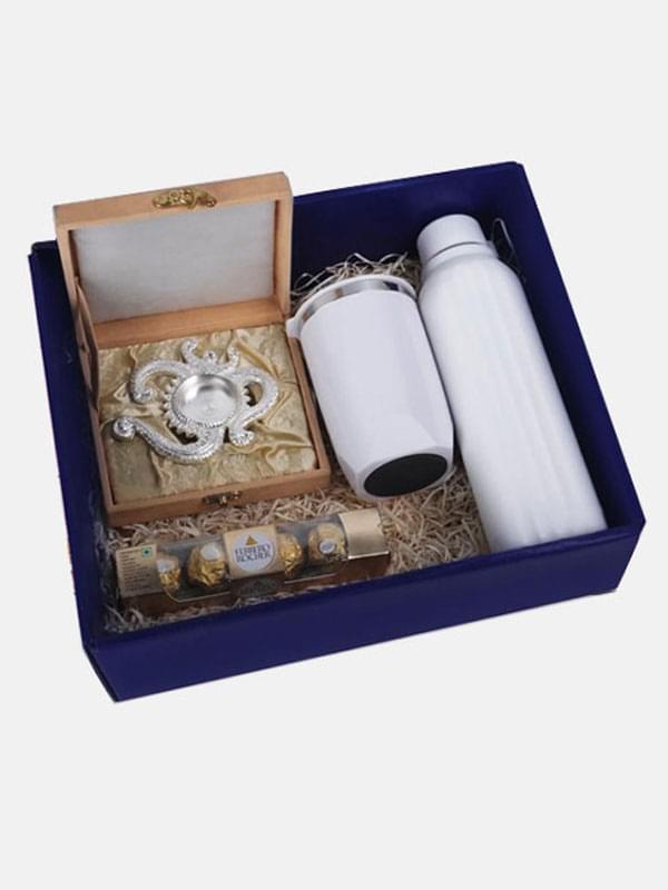 Corporate Gifts for Employee (Square Insulated Bottle, Premium SS Mug, OM Metal Tealight holder, Ferrero Rocher Pack of 4)